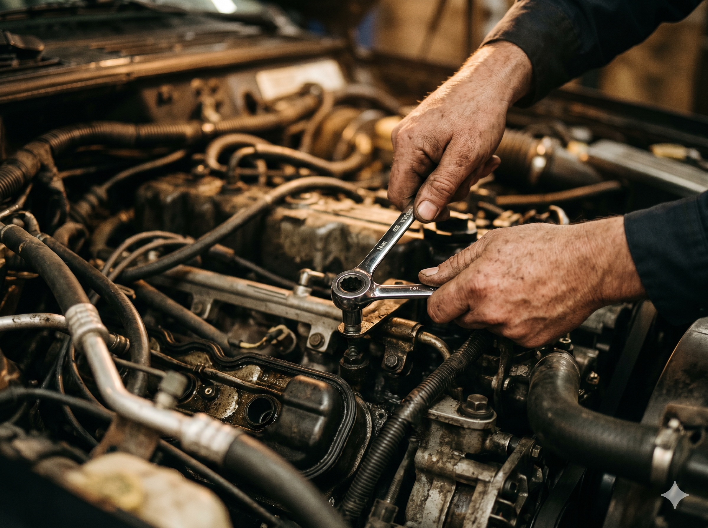 Mechanic working on engine at Abbotsford auto repair shop